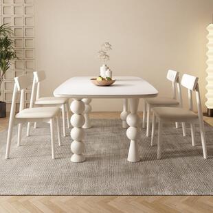 现代简约家用式椭MD542786意圆形桌子奶油风大小户型饭岩桌创法纯