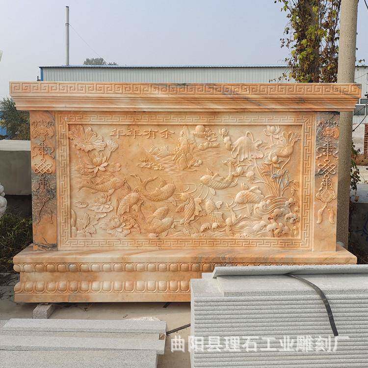 石雕20230601九画石雕鱼图浮雕屏风大理石材雕刻入门墙壁面壁画