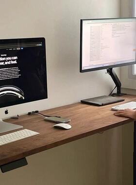 新升款现代木南北美黑胡木桃板原直拼板茶桌降桌面实木吧台板RYW