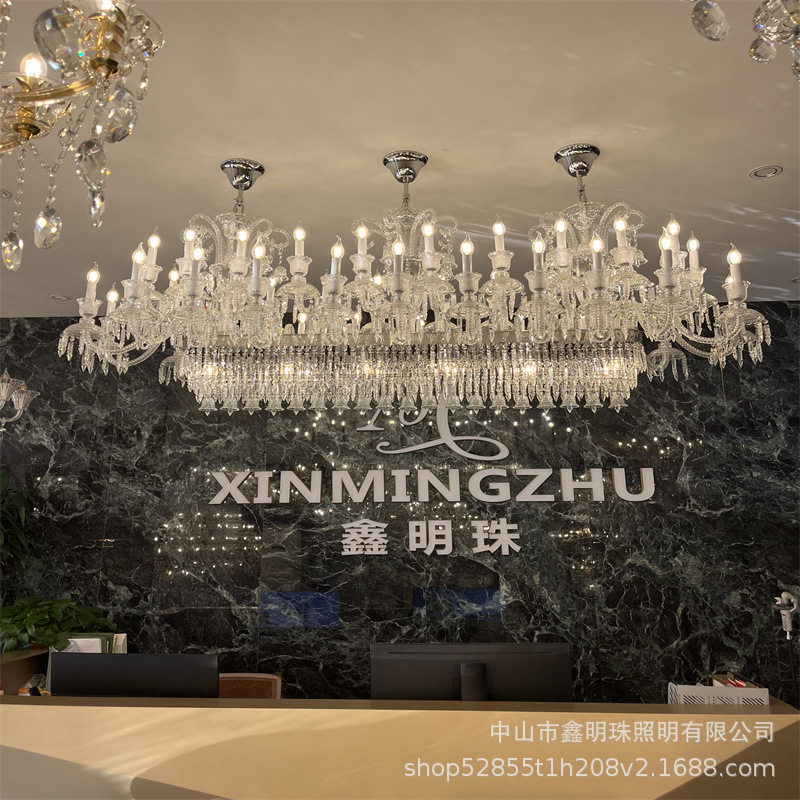 新款奢华餐厅吸顶灯别墅客厅吧台长方形水晶灯欧式岛台水晶吊灯