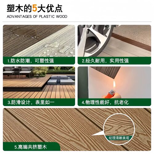 ?塑木地板户外庭院实心防腐木花园地板共挤木塑板室外露台自铺地
