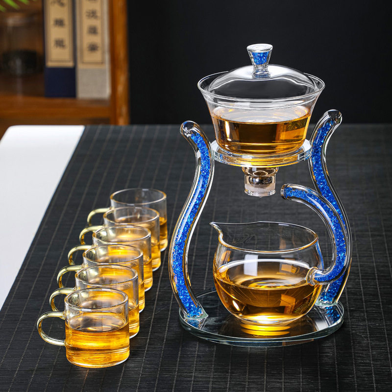 家用懒人半自动茶具套装 高硼硅玻璃磁吸泡茶器 中式宫灯茶壶