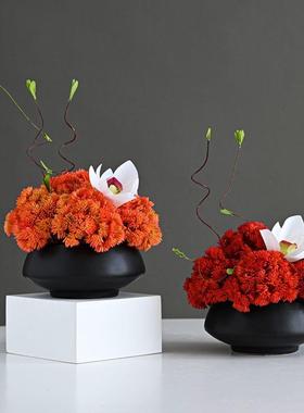 黑客色花瓶艺摆件轻奢酒店样板间插花VEA茶几厅餐桌花花饰品