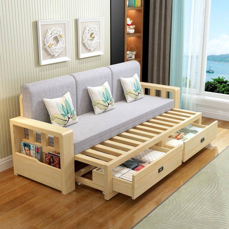 见详情现实木沙发床一两用体客小户型可厅折叠推拉沙发简约代带收