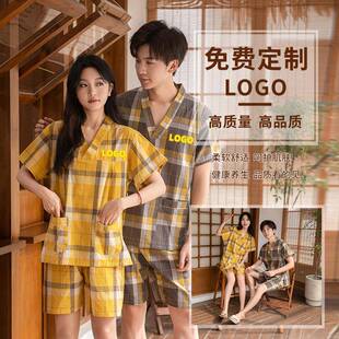 亲子家汗2460加蒸服胸垫女季套装情格子夏一家三口睡衣居服男女儿