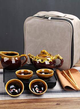 装便携式户外旅茶具茶盘套装窑变鲤行YBCJ2024鱼车功夫收纳包喝茶