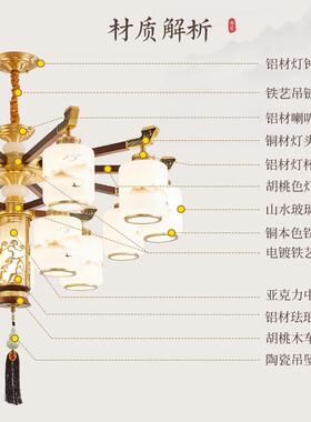 新式客厅吊灯202125中年新款5大气中国山风山水画餐厅铜灯广东中