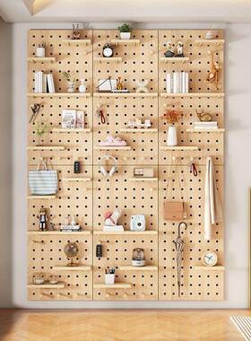 实木洞洞板墙置物上架厅壁43414挂隔板收纳架背墙景简约木质客书