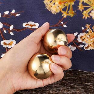 铜俊田黄铜实心健把身球手把件黄亮球光圆中JT-A0016老年玩健身球