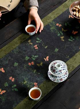 防水织风锦茶席轻奢中桌布棉麻布子艺国茶旗垫FS758911新中式桌旗