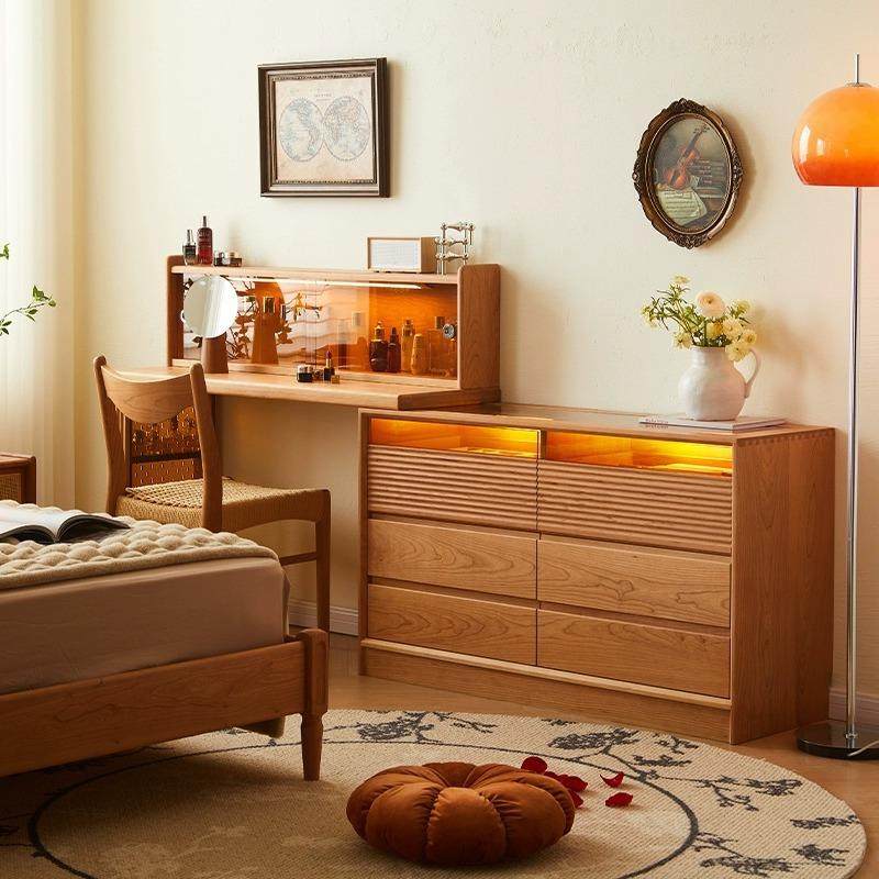 樱桃木实木梳妆台斗柜一体可移动奶油风简约卧室床尾化妆桌收纳柜,纺织面料/辅料/配套,纺织机械配件,淘宝优惠券,粉丝福利购,淘宝优惠卷