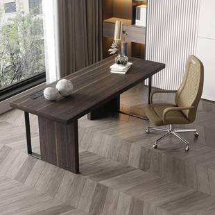 极简意式轻奢实木大书桌现代简约电脑桌办公书桌老板桌简易高级感