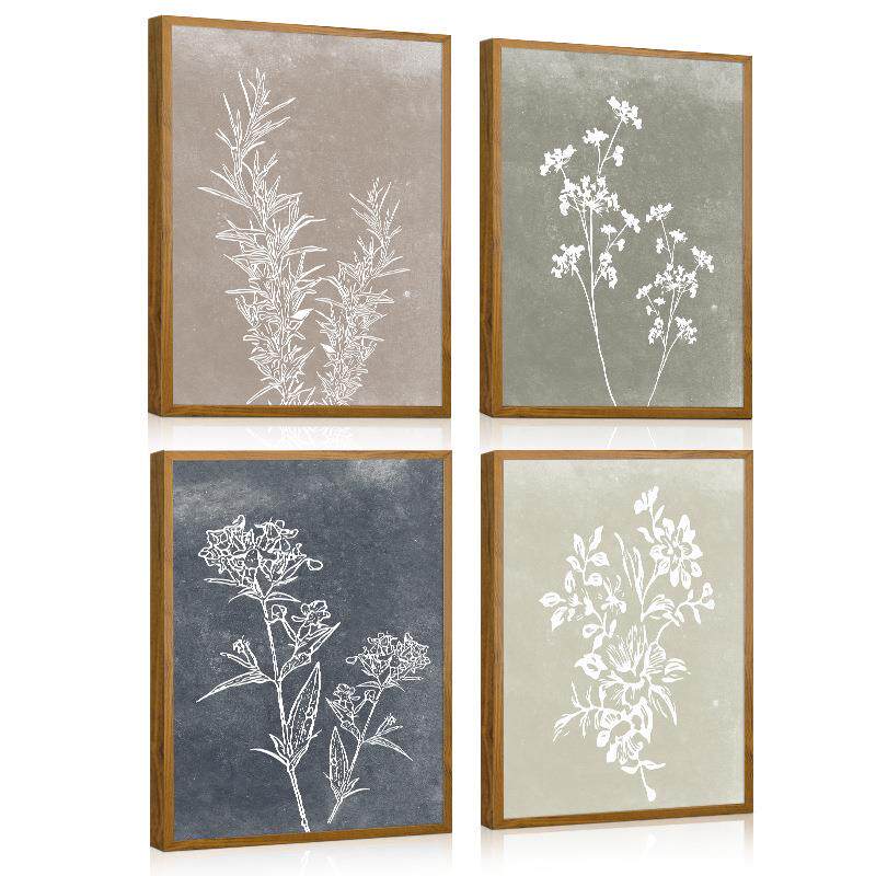 4件套植物印花小清新办公室挂画积极信念引言卧室装饰画