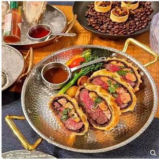 三层钢锤印西班牙海鲜饭锅双耳不锈钢海鲜盘烩饭锅韩式炸鸡盘煎锅