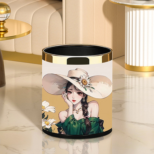 创意双层垃圾桶卡通动漫手绘风高颜值卫生桶家用客厅卧室房间纸篓