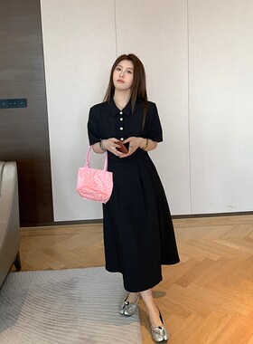 NAZ那子大码2024夏季新款法式复古气质连衣裙胖mm收腰显瘦小黑裙