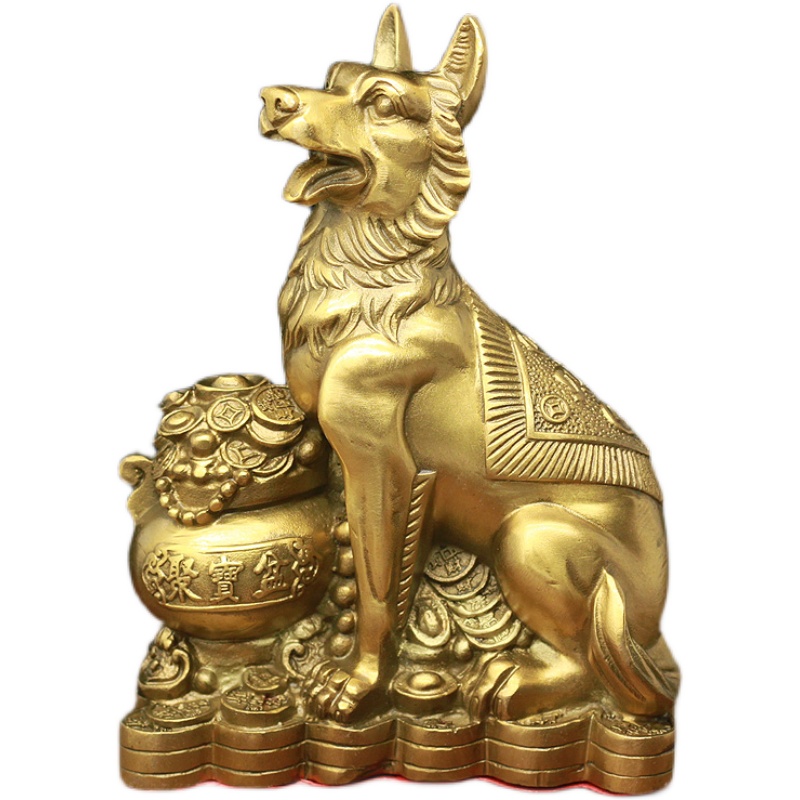 纯铜聚宝盆十二12生肖狗家居客厅玄关装饰品摆件大狼犬招财旺财狗