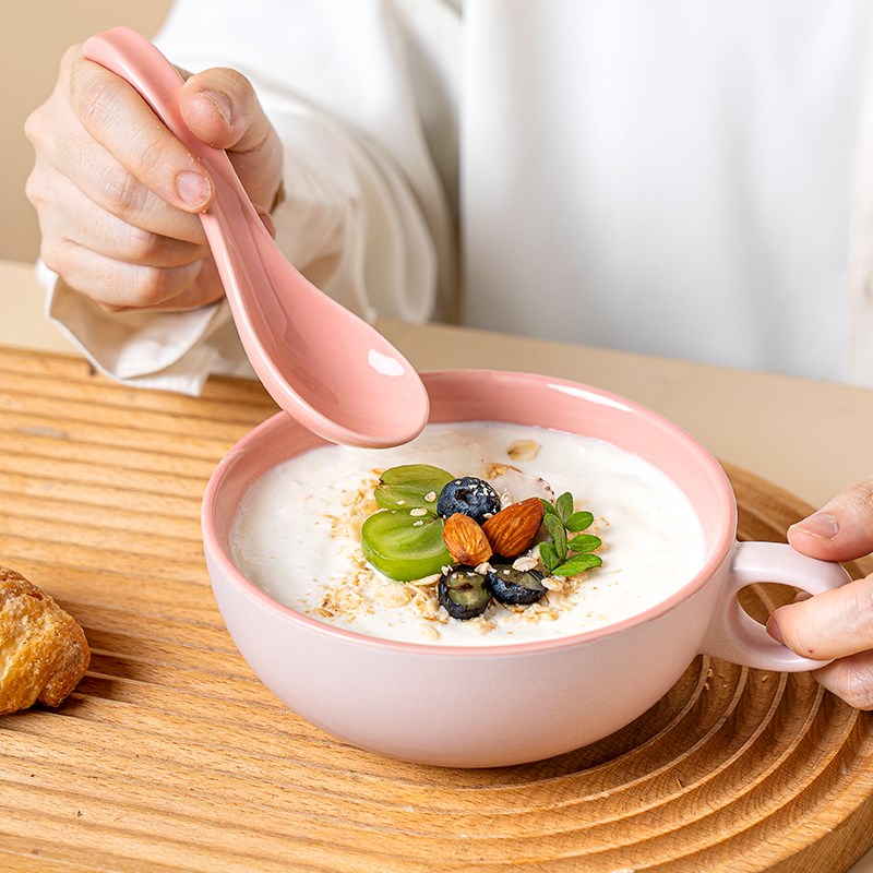 ezicok汤杯早餐杯带手柄酸奶杯矮款杯子大容量水杯陶瓷杯子牛奶杯