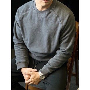 简素Design重磅双面摇粒绒插肩圆领卫衣男加绒宽松打底衫 秋冬上衣