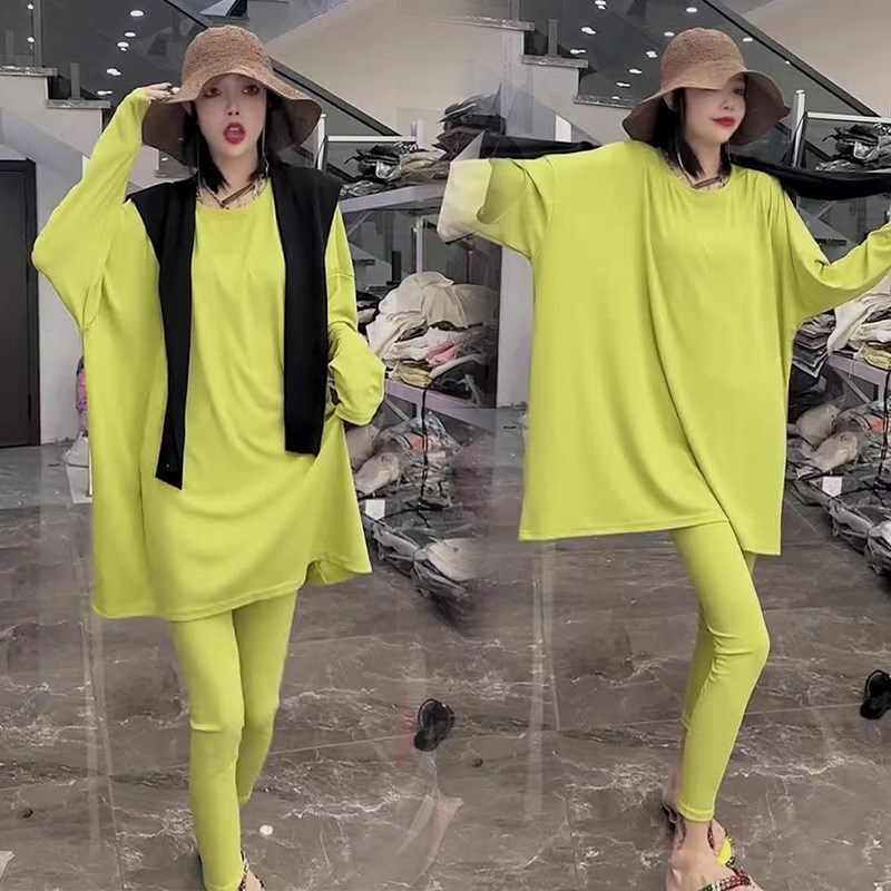 洋气时尚防晒套装女士夏季长袖宽松中长款显瘦大版衫小脚裤两件套