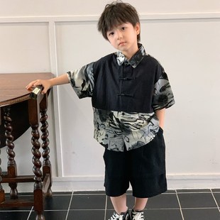 男童汉服新中式国风夏季短袖套装2024新款儿童节日演出服装两件套