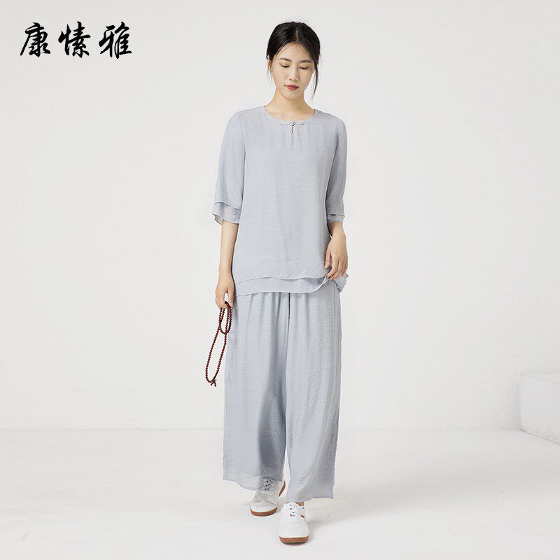 康愫雅禅修服女套装中国风佛系禅意女白色上衣改良居士打坐疗愈服