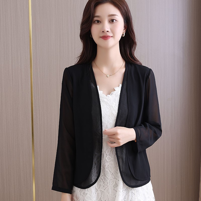 防晒开衫女短款外套上衣外搭长袖宽松雪纺披肩配吊带空调衫防晒衫