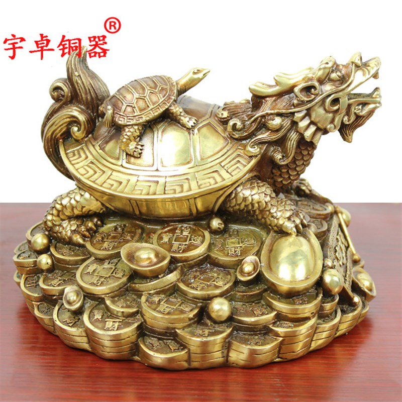 宇卓铜器 纯铜龙龟工艺品摆件铜龟铜母子龙龟黄铜龙龟霸下赑屃