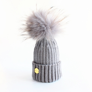 秋冬亲子款宝宝貉子毛球帽1-5岁儿童毛线帽子围巾一套 婴儿可爱帽