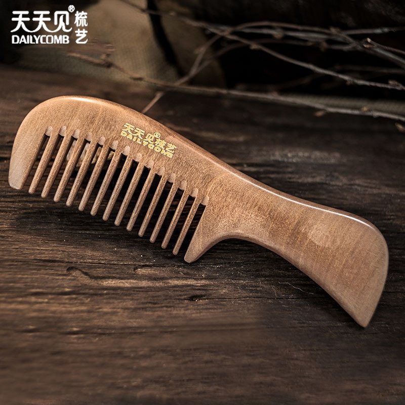 天天见深山老桃木梳子整木实木刻字礼物大号宽齿卷发木梳子