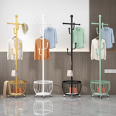 挂衣架落地卧室铁艺衣帽架可移动家用宿舍入户收纳篮脏衣篓衣服架