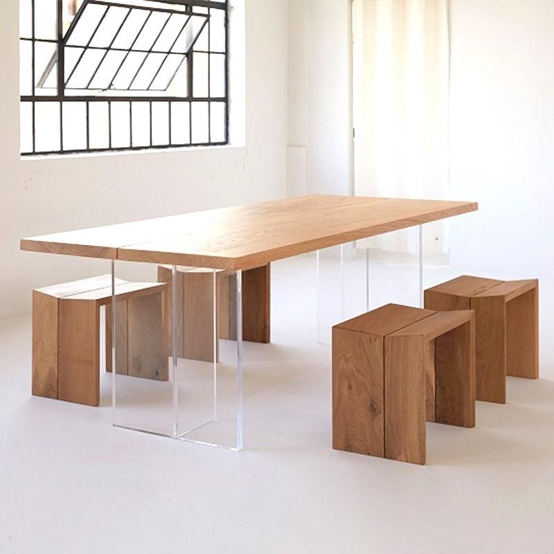 亚克力桌腿悬浮餐桌简约家用型饭桌实木大板桌创意设计工作台木板