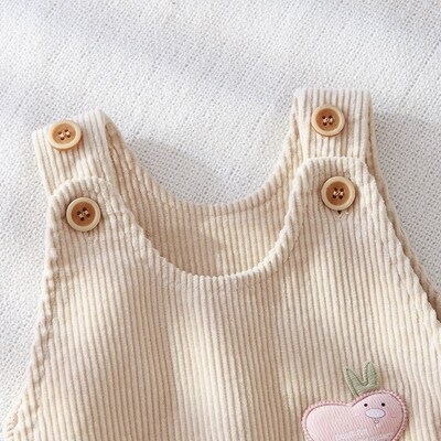 婴儿秋季背带裤灯芯绒宝宝按扣开裆裤子春秋女孩男孩卡通可爱童装