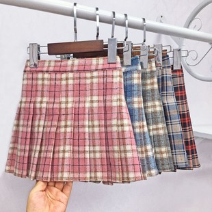 女童短裙夏装儿童半身裙洋气百褶裙学院风格子裙小女孩中大童裙子