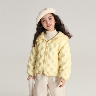 沫沫童装冬装女童2024秋冬季新款儿童洋气连帽轻薄羽绒服马甲外套