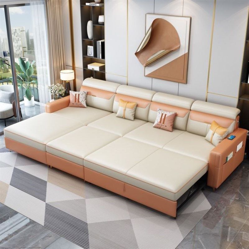 轻奢免洗科技布沙发床小户型储物折叠两用多功能贵妃抽拉式沙发床