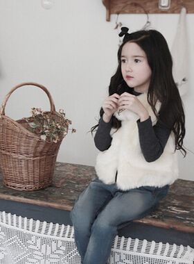 2019韩国女童马甲毛绒保暖仿兔毛皮草背心秋冬款儿童百搭休闲外套