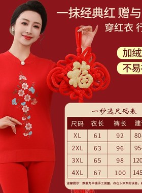 2025蛇年红色时尚女装中老年本命年衣服女妈妈装加绒保暖内衣套装