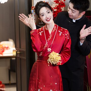 红色订婚马面裙婚服套装结婚敬酒服新娘礼服裙新中式汉服女小个子