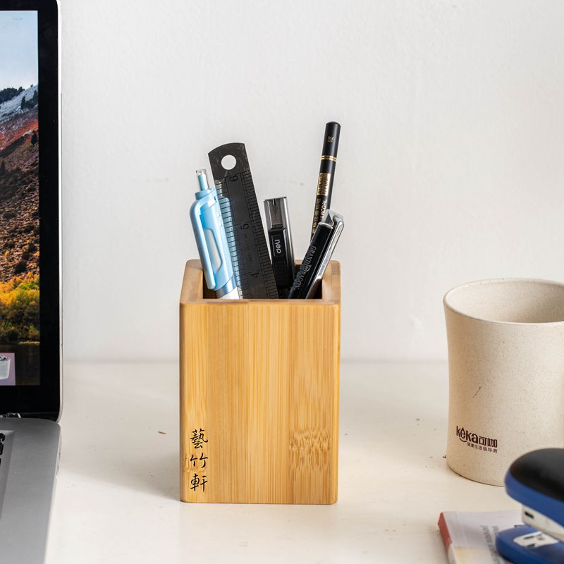 时尚创意多功能实木笔筒办公室桌面笔桶复古中国风收纳盒定制logo