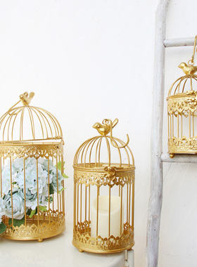 金色鸟笼装饰婚庆婚礼多肉花架挂饰绿植家居饰品阳台庭院摆件铁艺