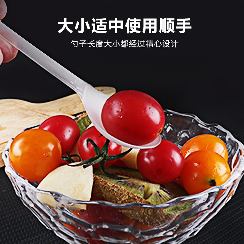 一次性勺子独立包装冰粉勺甜品塑料汤勺长柄加厚粥勺水果捞外卖勺图片