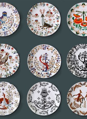 可爱鸟类猫头鹰插画艺术盘陶瓷盘子北欧圆形装饰挂盘餐盘创意摆盘