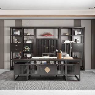 新中式实木书桌椅组合现代简约书房老板桌办公桌总裁董事长大班台