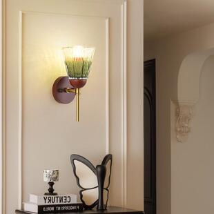 中古风客厅壁灯法式复古玻璃灯饰高级温馨卧室床头走廊过道灯具