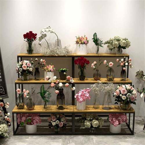 阶梯式花架花店展示架置物架铁艺阶梯落地式花盆收纳架鲜梯形三层