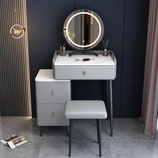 轻奢岩板实木梳妆台简约高级收纳储物化妆镜子精致一体