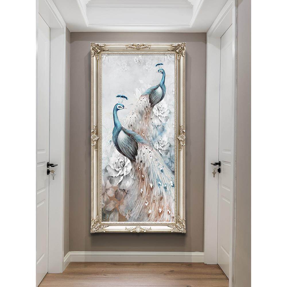 入户玄关装饰画玄幻现代走廊墙画挂画欧式竖版孔雀过道壁画油画