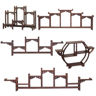 N5鸡翅实木雕博古架小型紫砂茶壶展示架子中式摆件多宝阁桌面置物