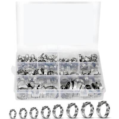 145PCS盒装304不锈钢/单耳无极卡箍喉箍水管油管软管夹